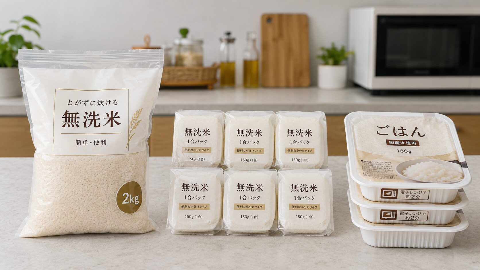 無洗米・小分け・パックごはんの比較